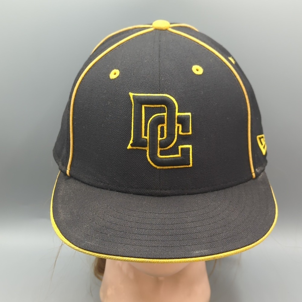 New Era 59FIFTY MLB Washington Nationals Black Yellow Fitted Cap Hat 7 3/8 Wool